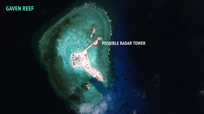 Aerial image appears to show radar tower on Gaven Reef