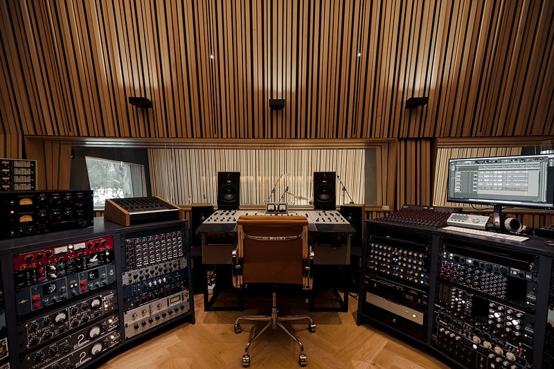 Studio recording control panel in a room