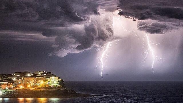 Lightning strike over Bondi Beach in Sydney