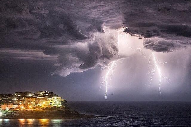 Lightning strike over Bondi Beach in Sydney