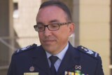 Flight Sergeant Frank Alcatara speaks outside a Brisbane seminar on PTSD.