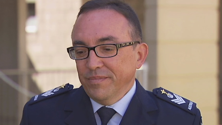 Flight Sergeant Frank Alcatara speaks outside a Brisbane seminar on PTSD.