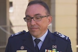 Flight Sergeant Frank Alcatara speaks outside a Brisbane seminar on PTSD.