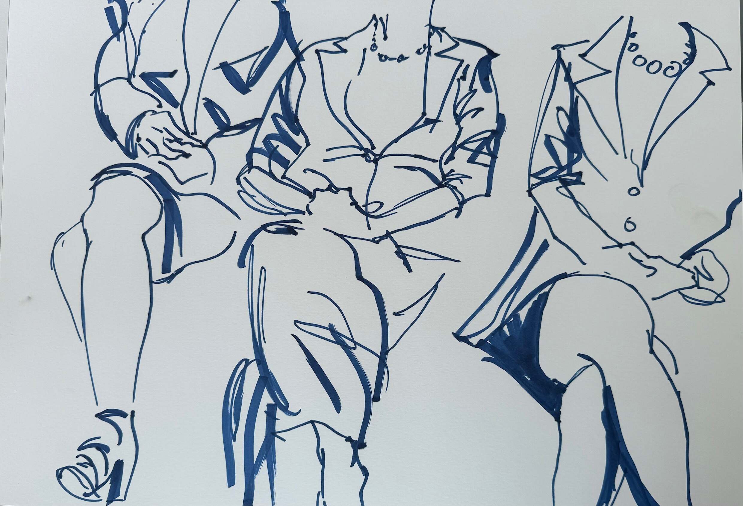 A sketch of women sitting cross legged