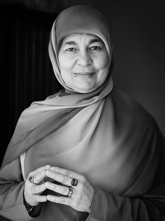 Black and white portrait of Maha Abdo.