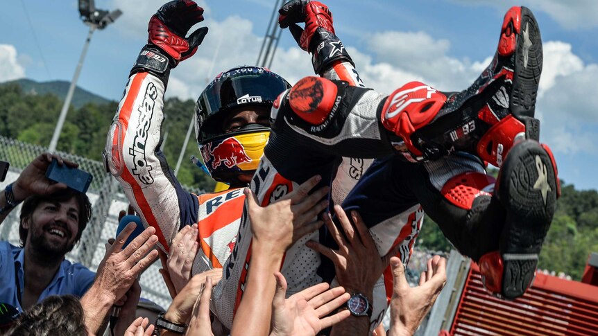 Marquez celebrates Italian MotoGP win