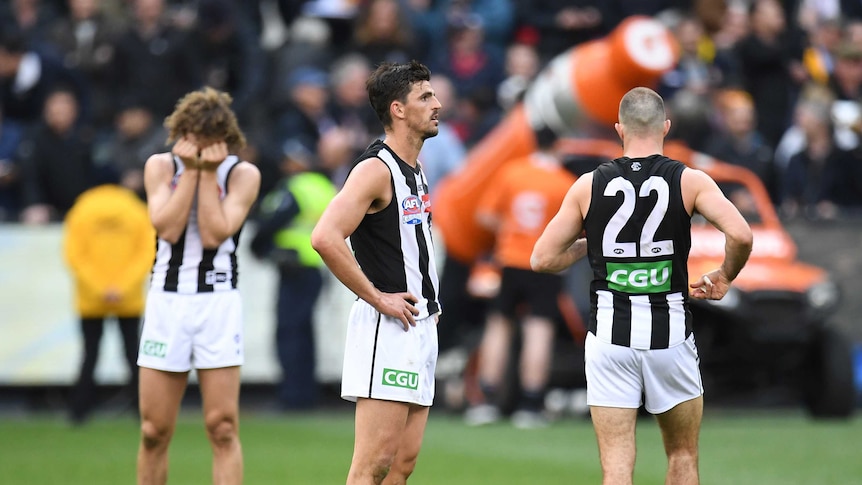 Scott Pendlebury looks disappointed after the Magpies lost to the Eagles in the AFL grand final.