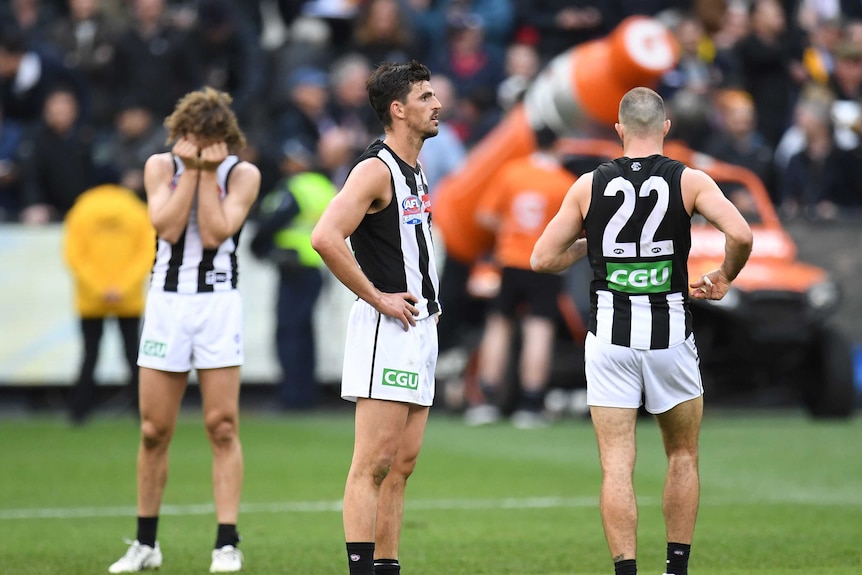 Scott Pendlebury looks disappointed after the Magpies lost to the Eagles in the AFL grand final.