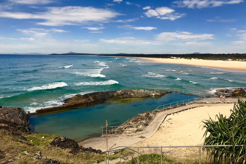 A view of the Sawtell ocean pool from the headland.