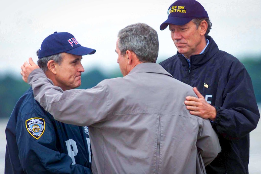 George W Bush embraces Rudy Giuliani