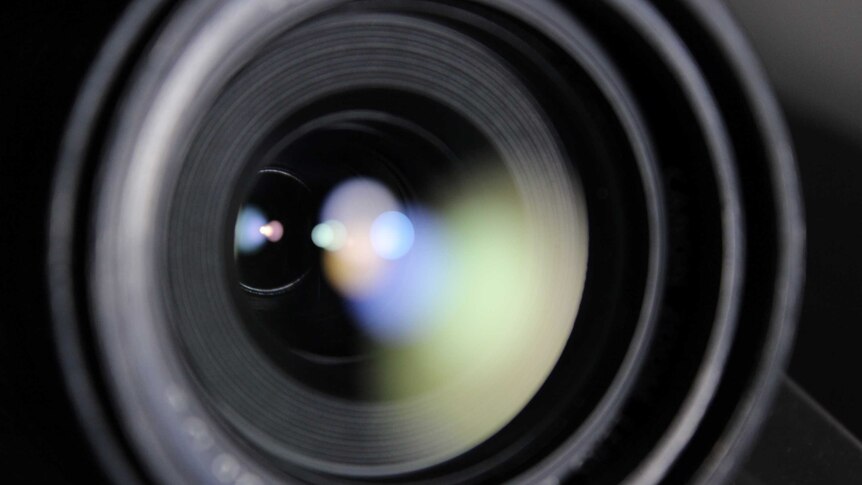 A close up of a camera lens.