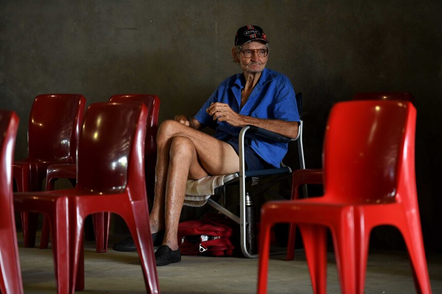 Ernie Woods, 82, takes shelter at the evacuation centre in Ayr.