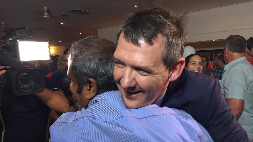 Michael Gunner celebrates victory in the NT election