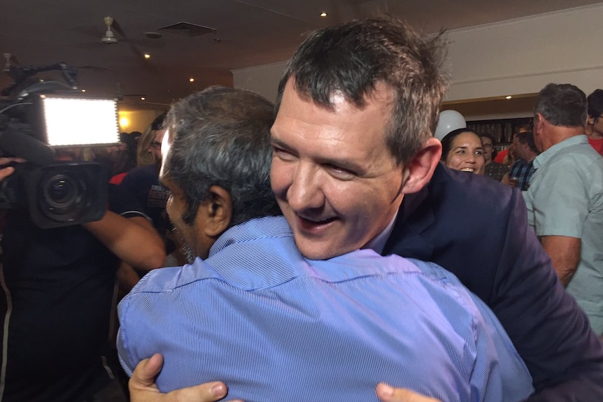Michael Gunner celebrates victory in the NT election