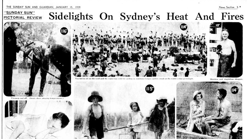 Newspaper clipping of photos from heatwave.