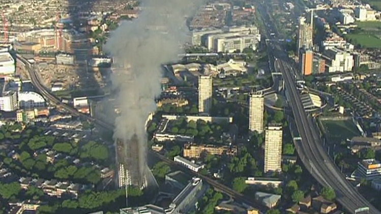 Aerial photo of fire and smoke from Grenfell Tower