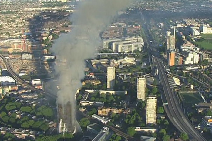 Aerial photo of fire and smoke from Grenfell Tower