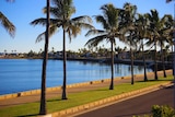 Palm trees line the picturesque waterfront at Carnarvon in morning light