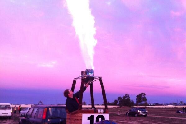 Australia's only balloon maker, Sean Kavanagh demonstrates with his hot air balloon burner.
