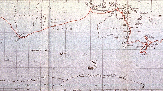 Map of the Endeavour voyage as taken by Sir Joseph Banks, Captain James Cook and crew