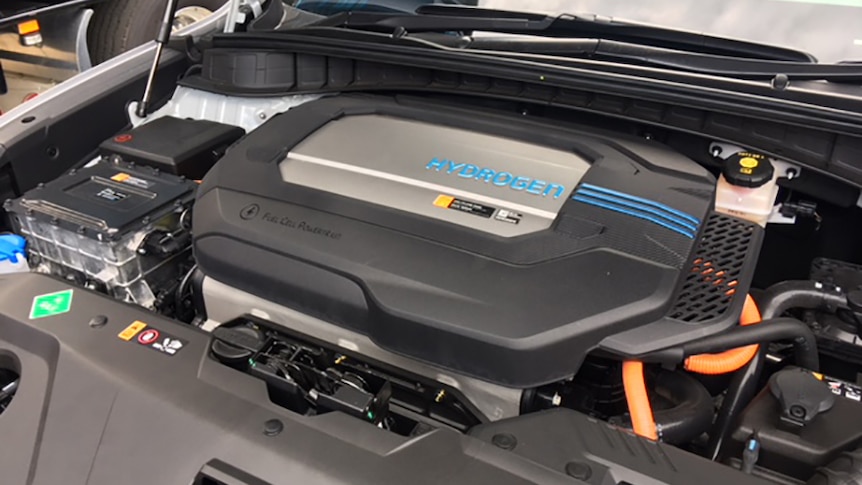 A hydrogen-powered car's fuel cell