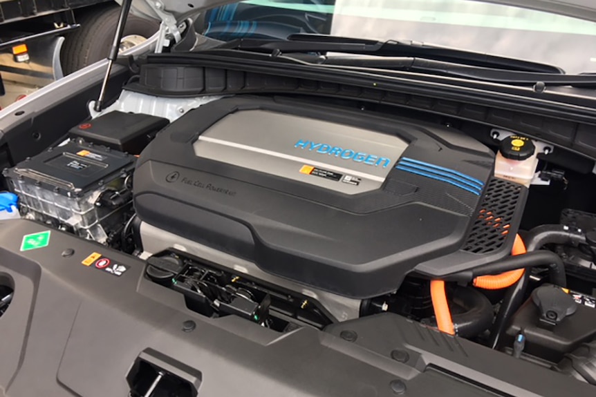 A hydrogen-powered car's fuel cell