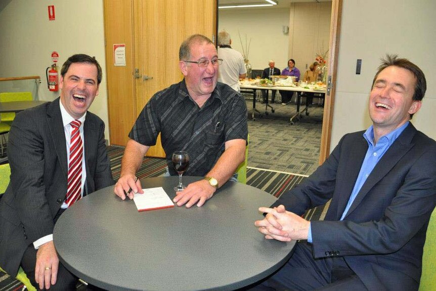 Dorset mayor Barry Jarivs (centre) with former Labor ministers Brian Wightman (r) and Scott Bacon.
