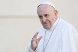 Pope Francis pictured against white wall of St Peter's Square ahead of his weekly audience with followers