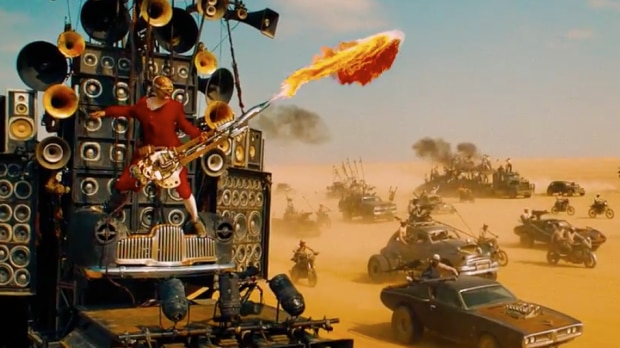 A chaotic scene from Mad Max.