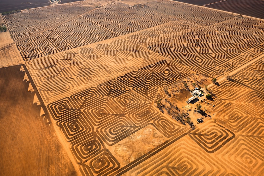 Patterns in the soil are designed to prevent wind erosion on the vulnerable topsoil.