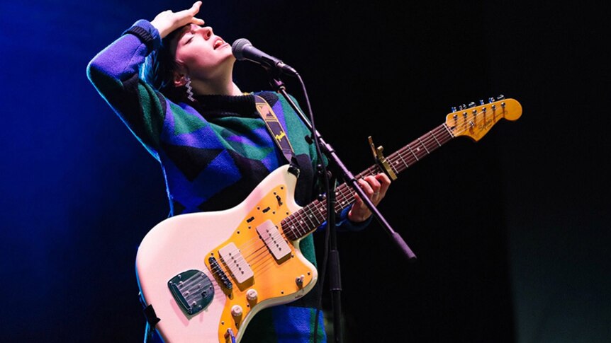 Stella Donnelly performing at the GW McLennan tent at Splendour In The Grass 2018