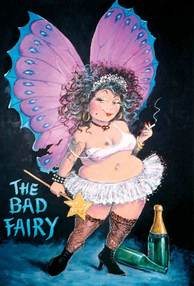 cartoon of a woman in underwear dressed as a fairy