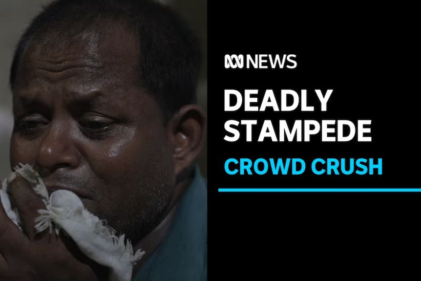 Deadly Stampede, Crowd Crush: A man crying while holding a white rag to his face.