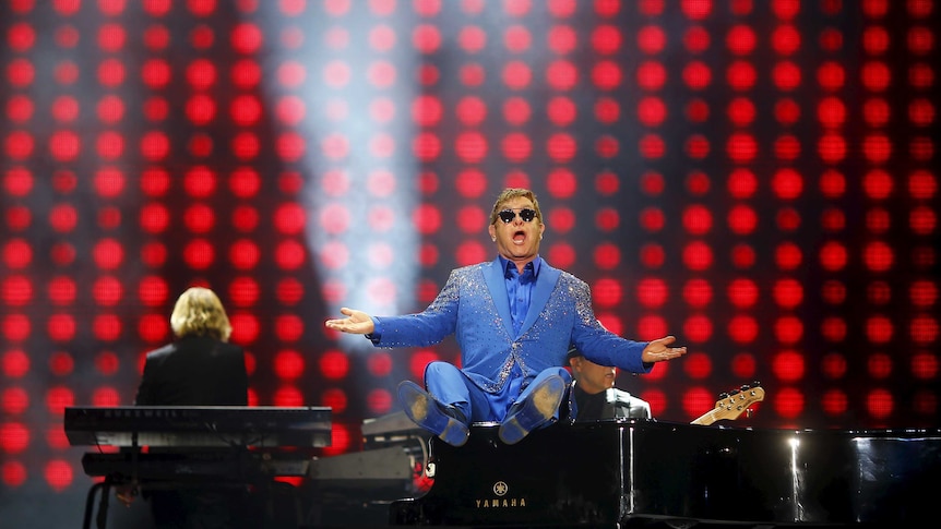 British singer Elton John performs during the Rock in Rio Music Festival in Rio de Janeiro.