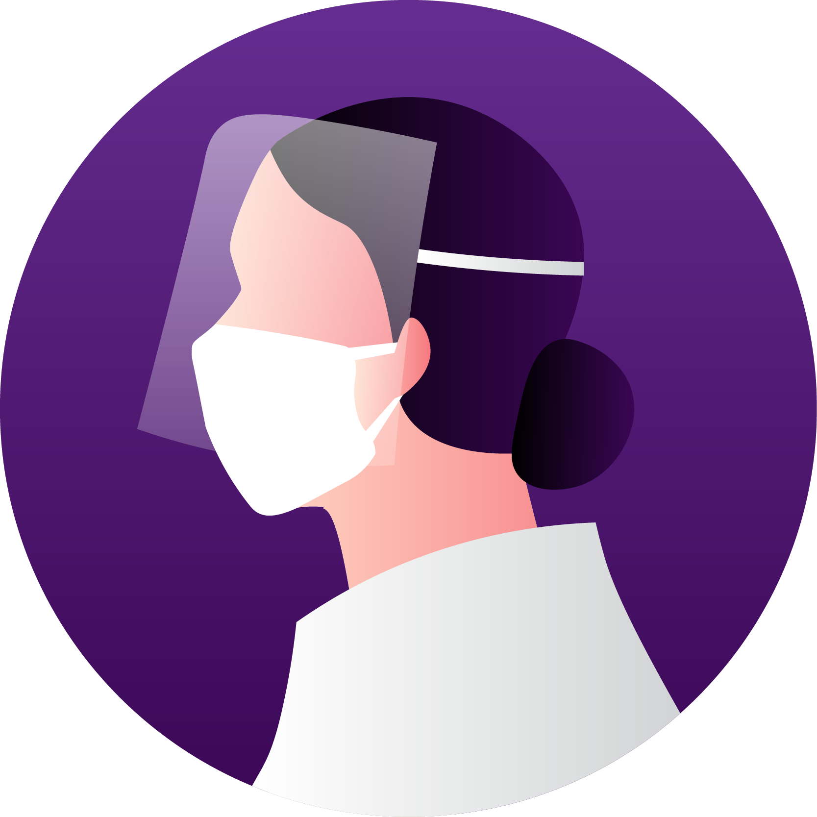 vector graphic of a woman wearing a mask and face shield