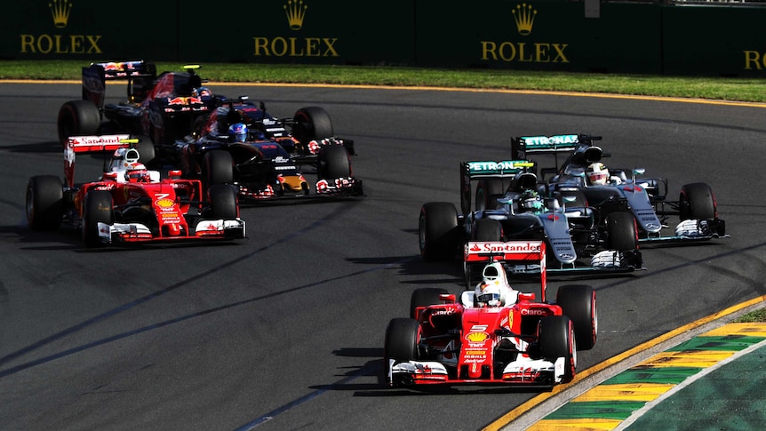 Sebastian Vettel leads the field at the Australian Grand Prix