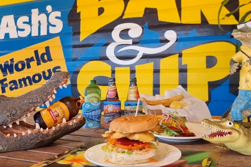 burgers on a cafe table