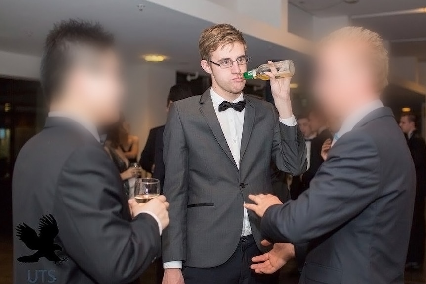 Justin Beulah, centre, at a Young Liberals function in 2016.