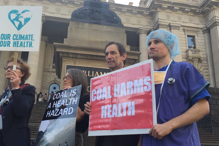Health professionals outside Victoria's Parliament
