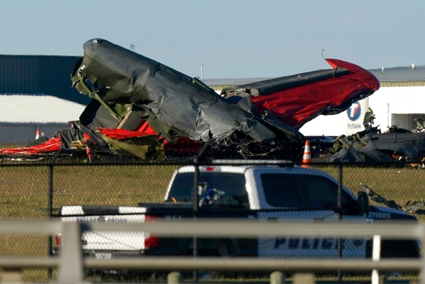 Debris from two planes that crashed during an airshow at Dallas.