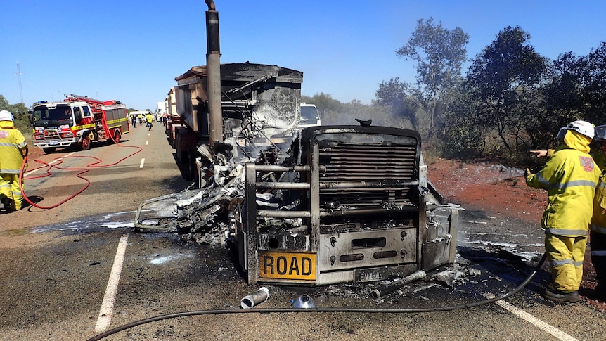 A driver has walked away after his truck caught fire at Marble Bar