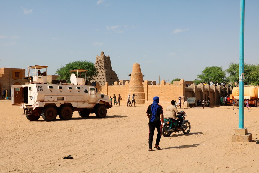 A UN truck drives through Timbuktu 