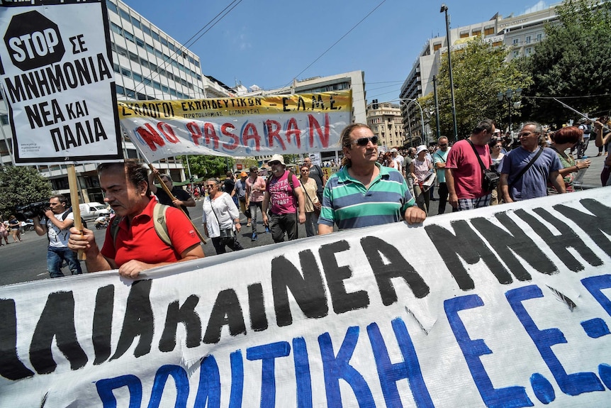 Protesters marched against austerity in central Athens ahead of the vote.