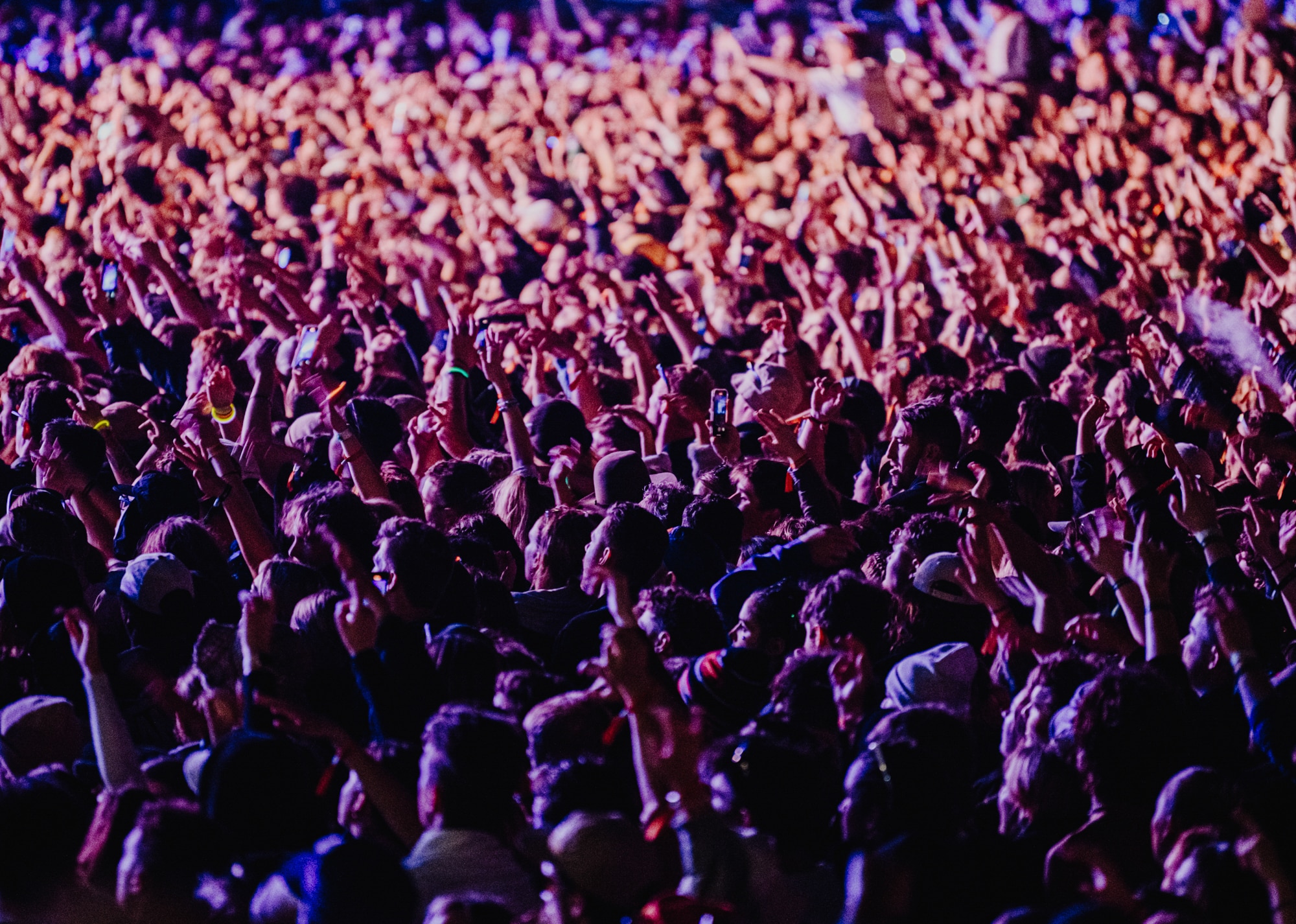 A dense crowd at Splendour In The Grass shot from the side.