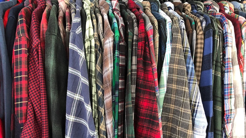 A rack of flannel shirts