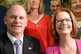 Gillard and Newman shake hands after Queensland signs up for NDIS