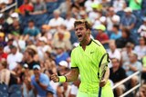 American Ryan Harrison celebrates his win over Canada's Milos Raonic at the 2016 US Open.