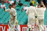 Ricky Ponting motions to Souray Ganguly that he is out