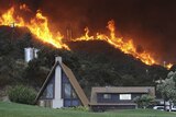 Flames burn along a ridge in Los Angeles