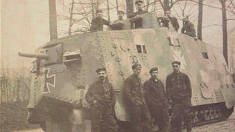 German tank Mephisto, with soldiers in WWI